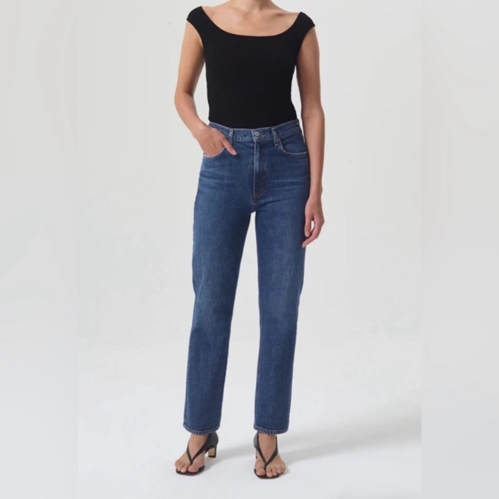Agolde High Rise Stovepipe Straight Leg Denim Jeans in Aspire